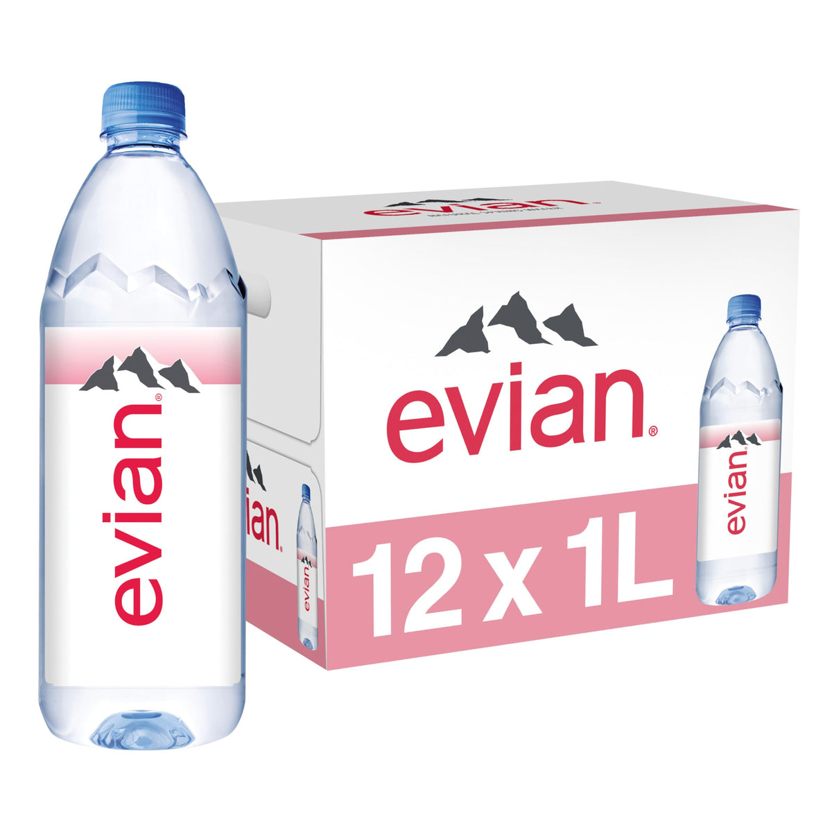 Evian Natural Spring Water, 1 L bottle, 12 pack