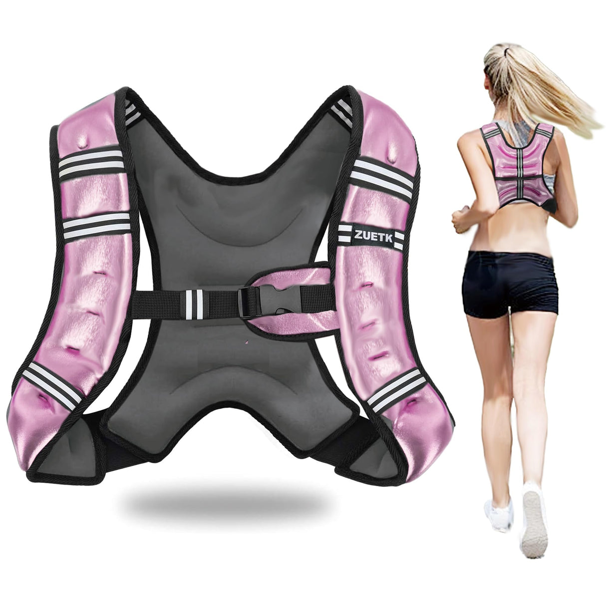 ZUETK Weighted Vest, 6lb/8lb/12lb/16lb Weight Vest with Reflective Stripe, Weighted Vest for Men Women Workout Equipment for Strength Training, Running, Jogging, Fitness, Weight Loss