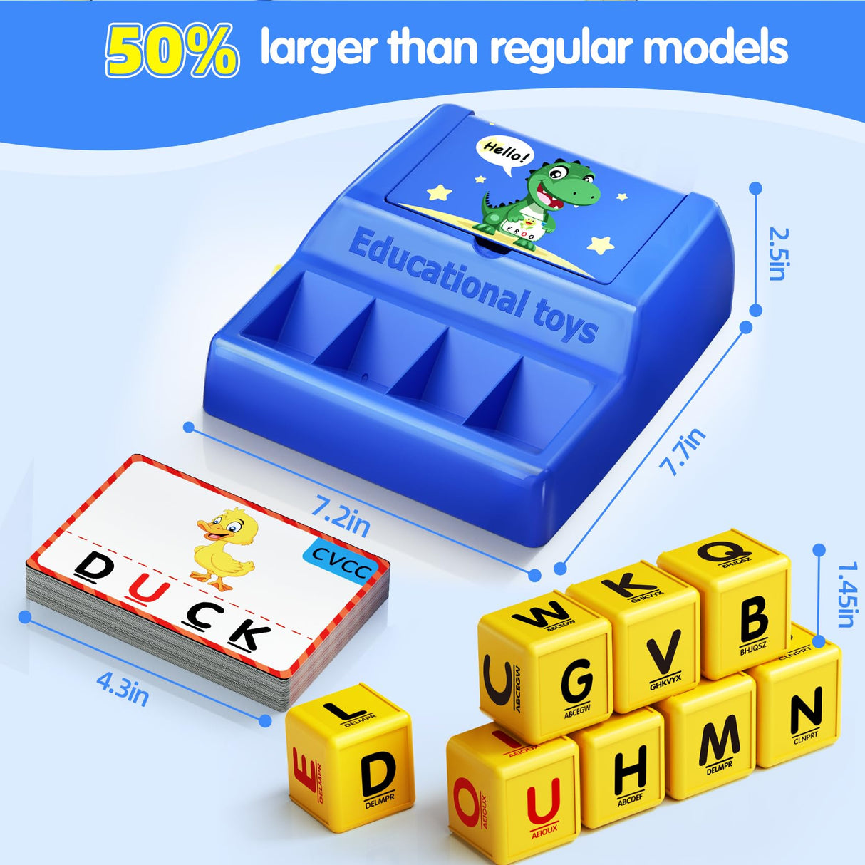 Montessori Matching Letter Game for Kids Ages 3-8 | Educational Learning Spelling Toys with Storage Function | Christmas Birthday Gifts for 3 4 5 6 Year Old Boys & Girls | Larger Blue (50% Bigger)