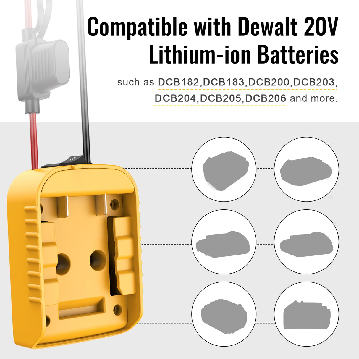 2 Packs Power Wheel Adapter Compatible with Dewalt 20V Battery, Converter Kit with Switch & Fuse & Wire Terminals & 12 AWG Wire for DIY RC Car Toys Robotics
