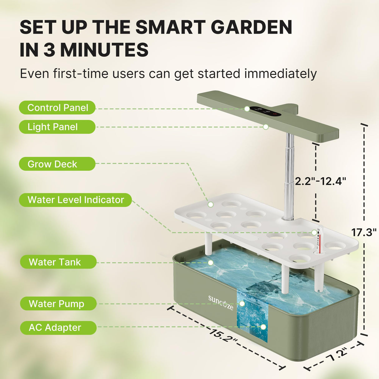 SUNCOZE Hydroponics Growing System, Compact 12 Pods Indoor Garden, Green