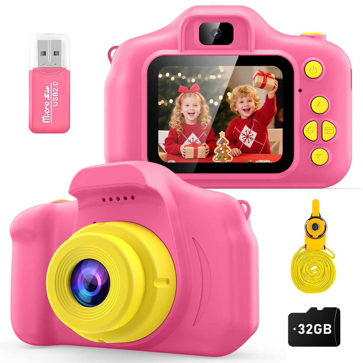 Desuccus Kids Camera for Girls 3-12, 1080P HD Digital Camera with 32GB SD Card - Toddler Camera, Christmas Birthday Gift Toys for 4 5 6 7 8 9 10 11 Year Old Girls (Pink)
