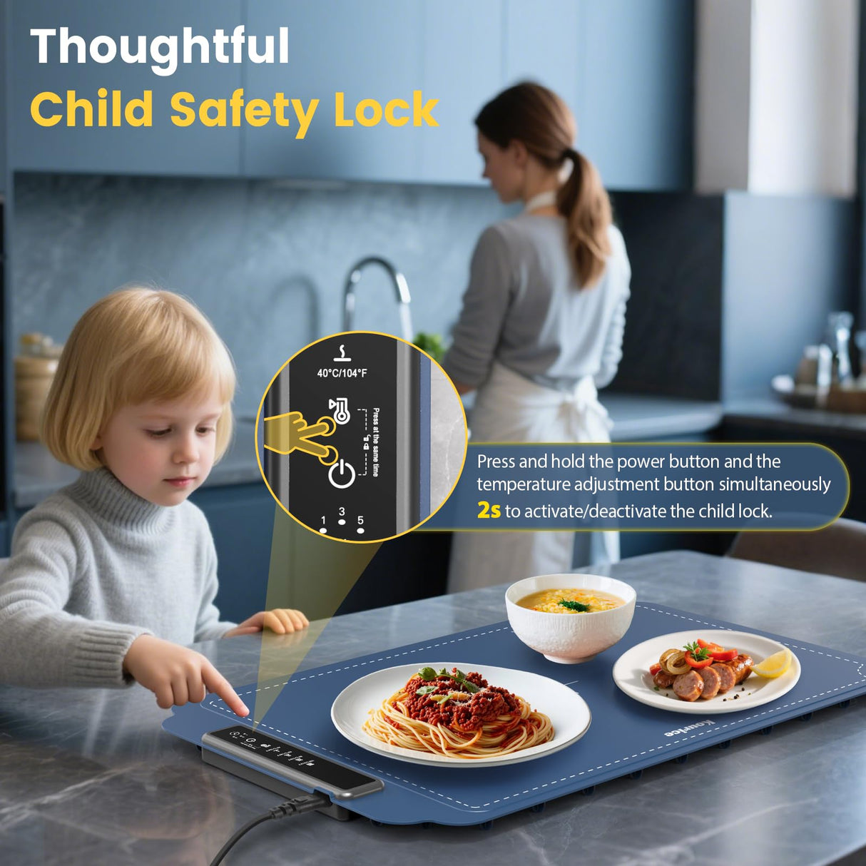 Kourice Warming Mat for Food, Food Warmer with 4 Level Adjustable Temperature, Full Surface Heating, Rollable & Portable Food Warming Mat,Electric Warming Tray for Buffets Party and Home Daily Use