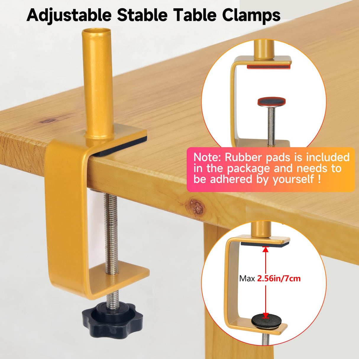 JEBUTU Over The Table Rod Stand with Clamps Adjustable 47"-98" Length 30"-43" Height Gold Table Arch Stand Hanging for Decoration Flowers Display Wedding Birthday Party Halloween Christmas