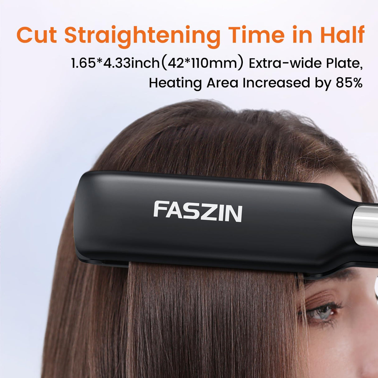Faszin Professional Hair Straightener, 1.65inch Wide-Plate, Titanium Negative Ion Flat Iron, 30s Rapid Heating, LED Temp Display, Wide Voltage & 10 Adjustable Temp Levels (260-450℉) - Black
