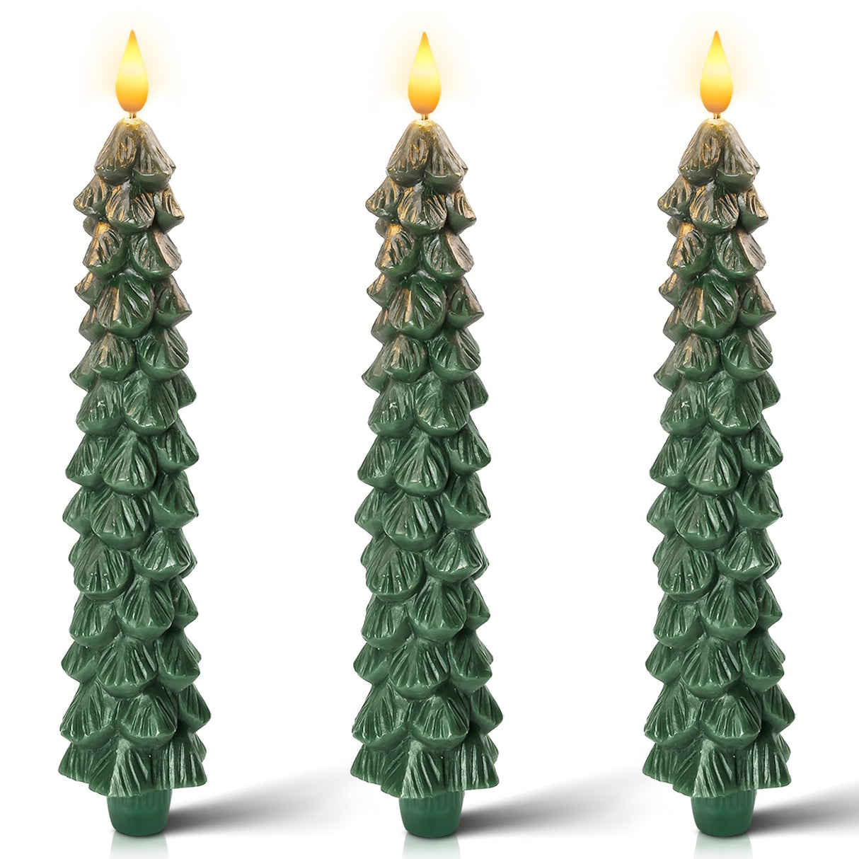Homemory 3 PCS Flameless Taper Candles with 6-Hours Timer, 9.5 Inches Christmas Tree Candlesticks, Real Wax Battery Operated Window Candles with 3D Flickering Flame for Fireplace Christmas