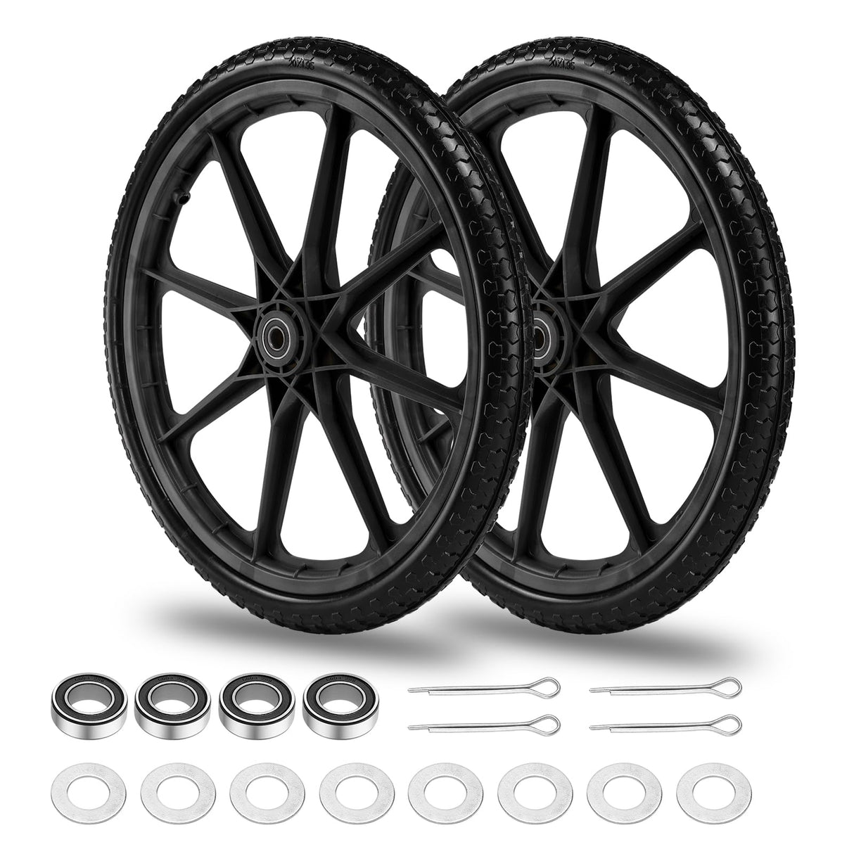 20" Flat Free Tire and Wheel with 3/4" & 5/8" Bearing, 2 Pack