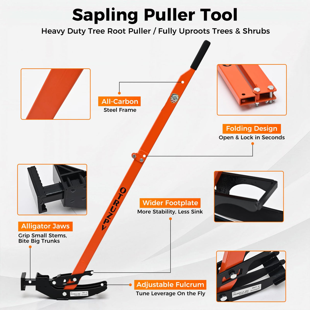 OTRUZPV Heavy-Duty Sapling Puller Tool, High-Leverage Tree Puller for 1/4" to 2" Roots, Manual Root Remover for Shrubs, Vines and Thorns, Effort-Saving Weed Puller for Garden, Farm and Landscaping