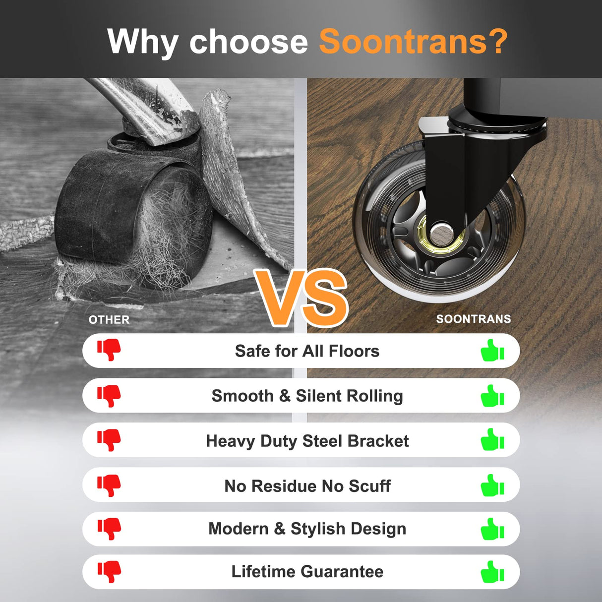 Soontrans Office Chair Wheels 10mm Stem, Compatible with IKEA Chairs ONLY, 3/8" Replacement Rubber Chair Casters, Set of 5, Desk Chair Caster Wheels Protection for Hardwood Floors Carpet