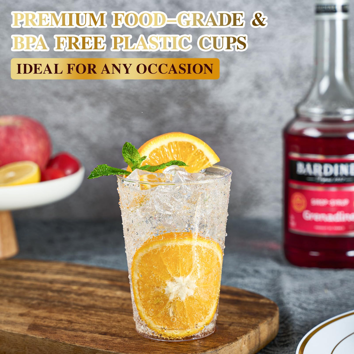 FOCUSLINE 200 Pack 12 oz Clear Plastic Cups, Disposable Cups Reusable Plastic Tumblers, Heavy-duty 12 Ounce Clear Cups Tumblers for Party, Thanksgiving, Halloween, Christmas