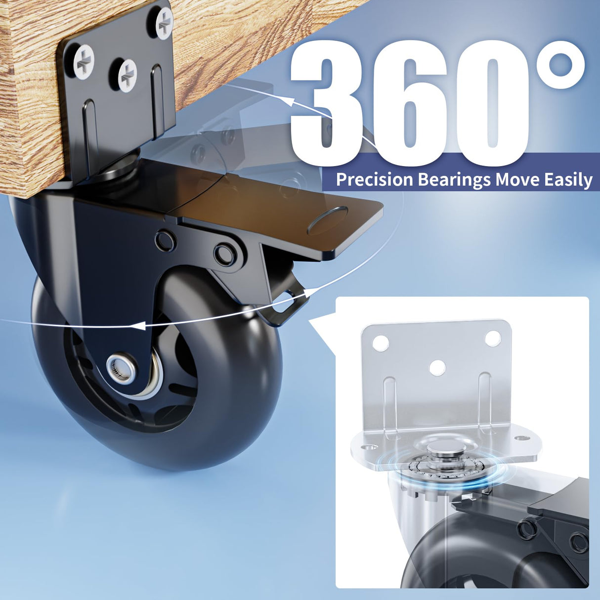 Side Mount Plate Caster Wheels - Thickened L-Shaped Mounting ,Heavy Duty 1200 LBS,Set of 4 with Brake,360° Swivel,Locking,Castor Wheels for Furniture,Carts,Cabinet,Table(Black, 3 inchs)