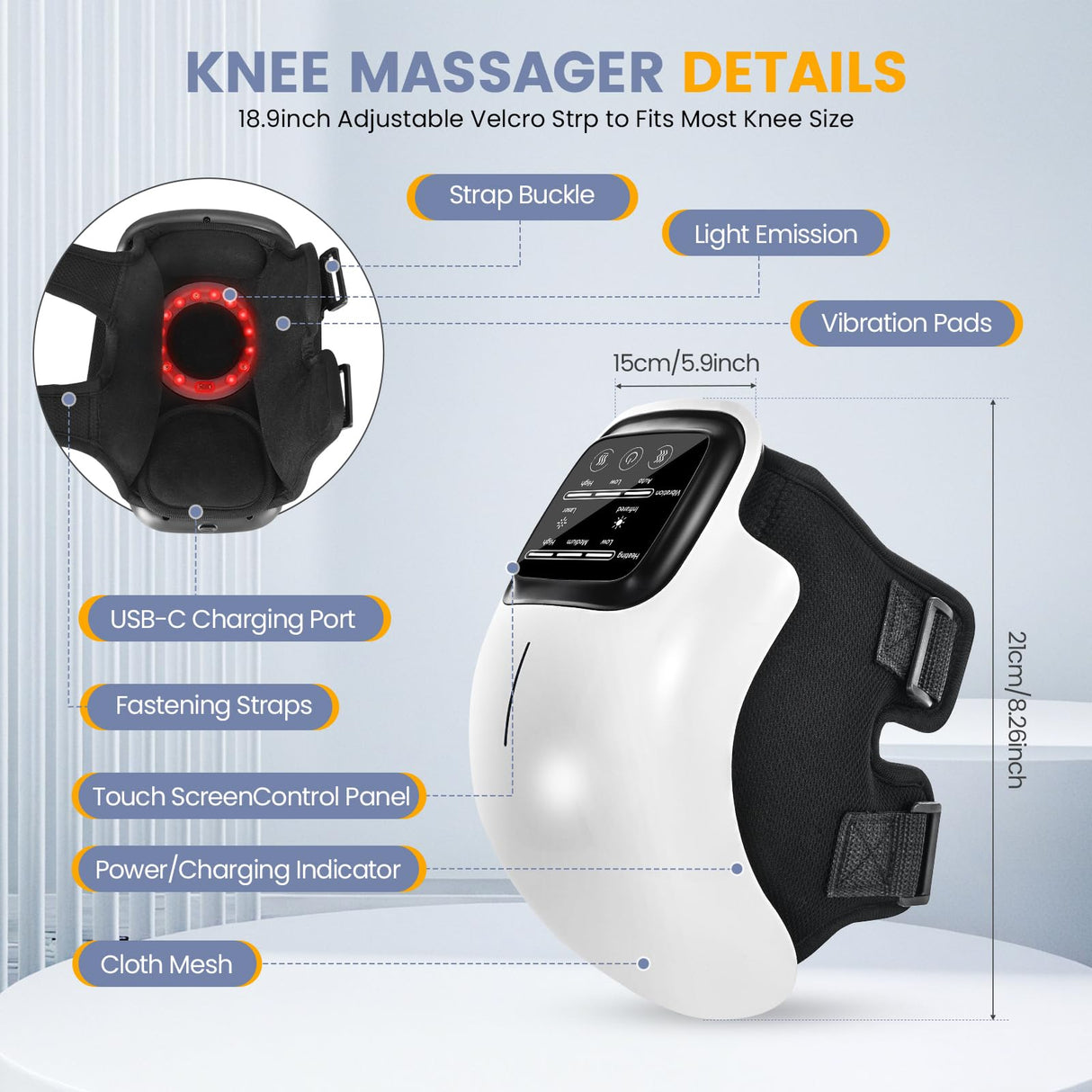 Pokytcox Knee Massager, Large LED Screen, Adjustable Temperature,Cordless Knee Massager with Heat and Vibration, Portable Massager for Knee Discomfort, Longer Knee Straps 48CM