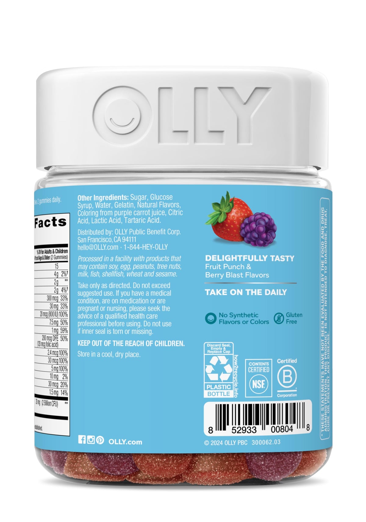 OLLY Kids Multivitamin & Probiotic Gummy, Digestive Support - 100 Count