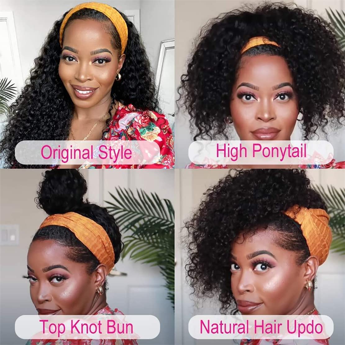 Headband Wig Deep Wave Human Hair Wigs 22 inch Glueless None Lace Front Wigs Machine Made Virgin Curly Human Hair Wigs for Black Women Deep Wave Headband Wig Human Hair Natural Color