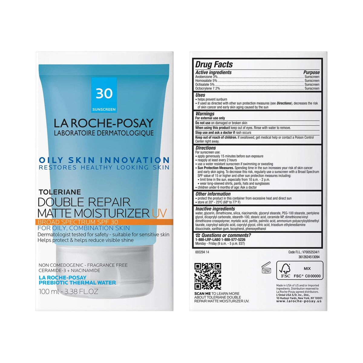 La Roche-Posay Toleriane Double Repair Matte Face Moisturizer SPF 30 3.38oz