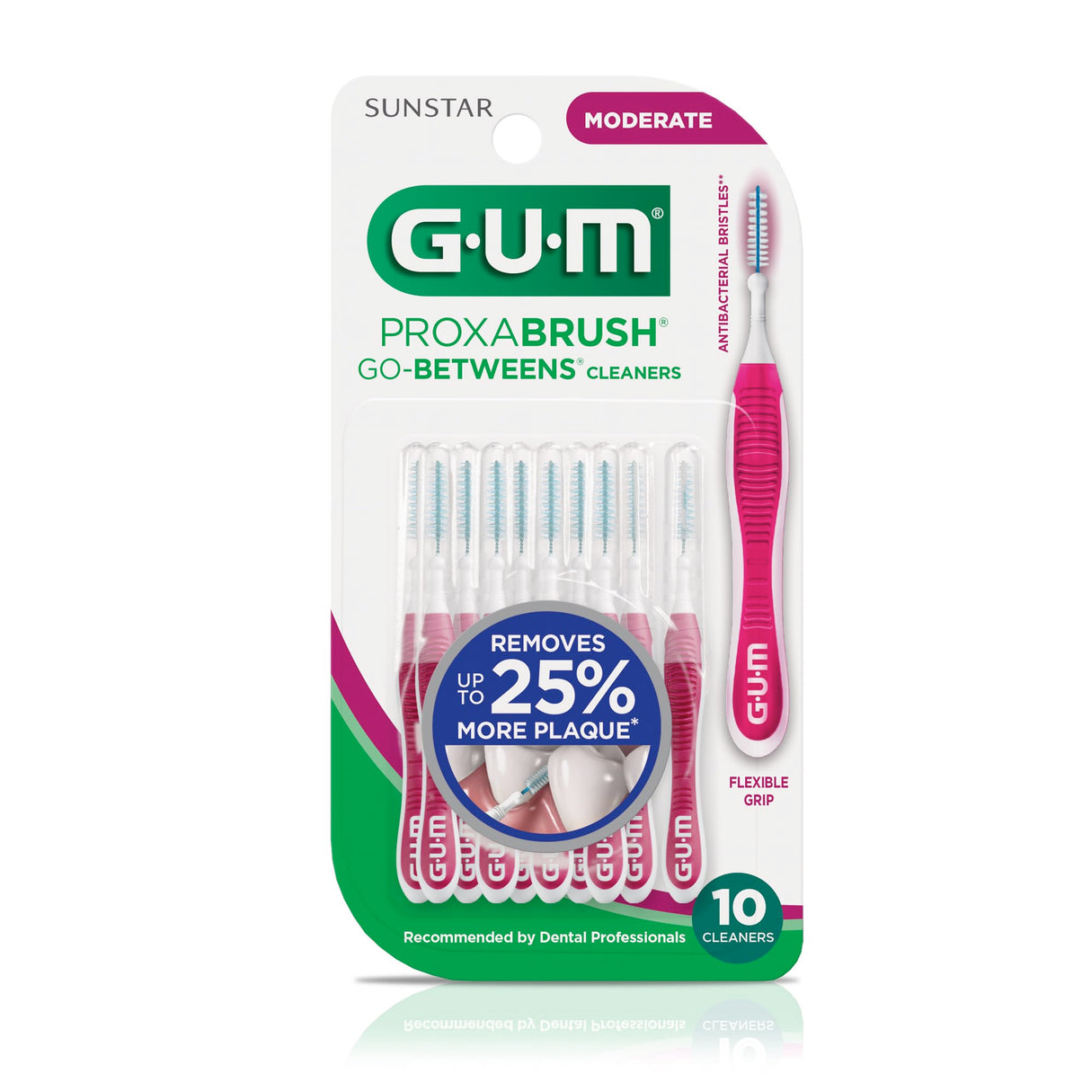 GUM Proxabrush Go-Betweens - Moderate - Interdental Brushes - Soft Bristled Dental Picks for Plaque Removal Health - Safe for Braces & Dental Devices, 10ct (Pack of 6)