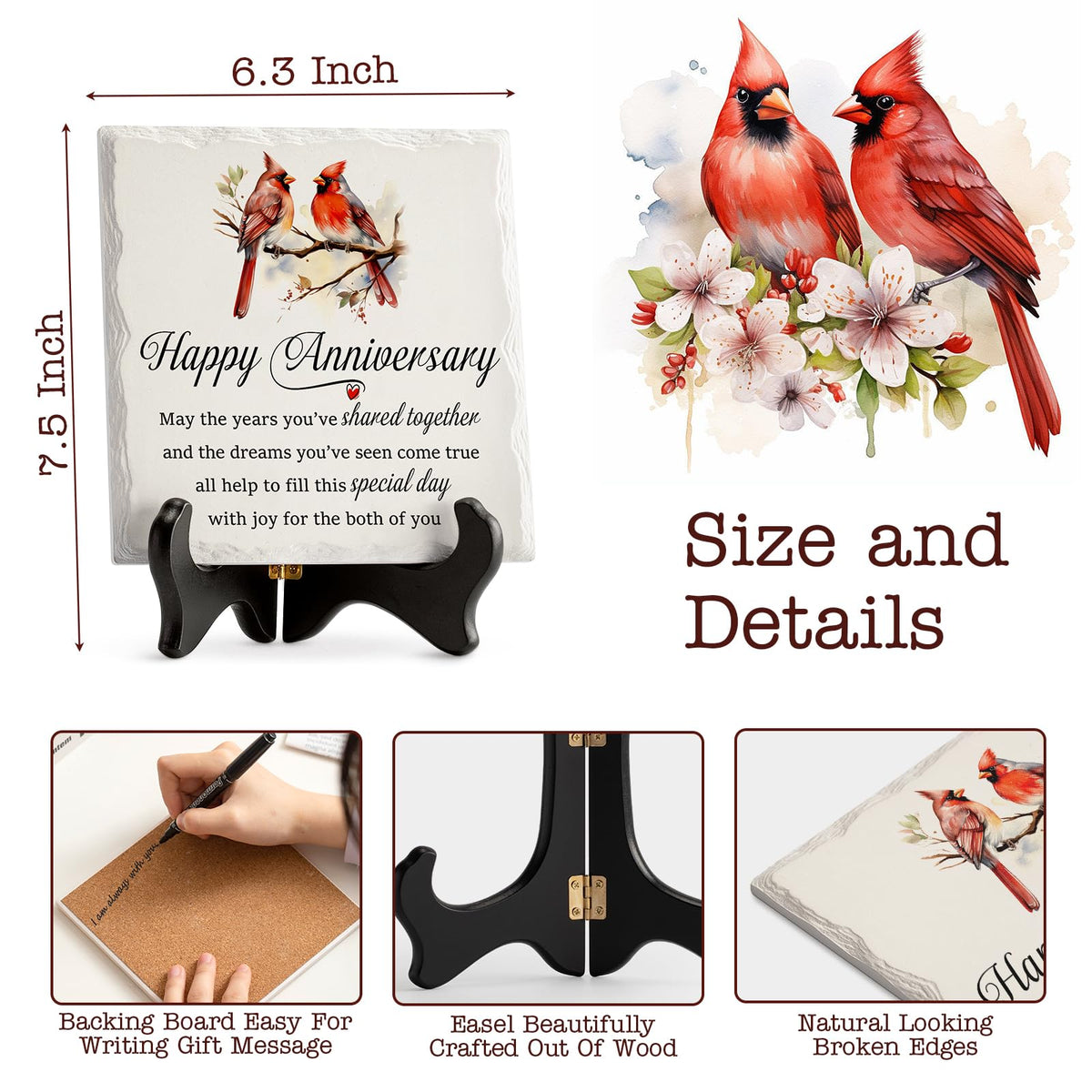LukieJac Anniversary Couples Gifts - Cardinal Ceramic Plaque - Happy Anniversary Presents for Couples - Romantic Wedding Celebrate Keepsake Desk Decorations Christmas Gift