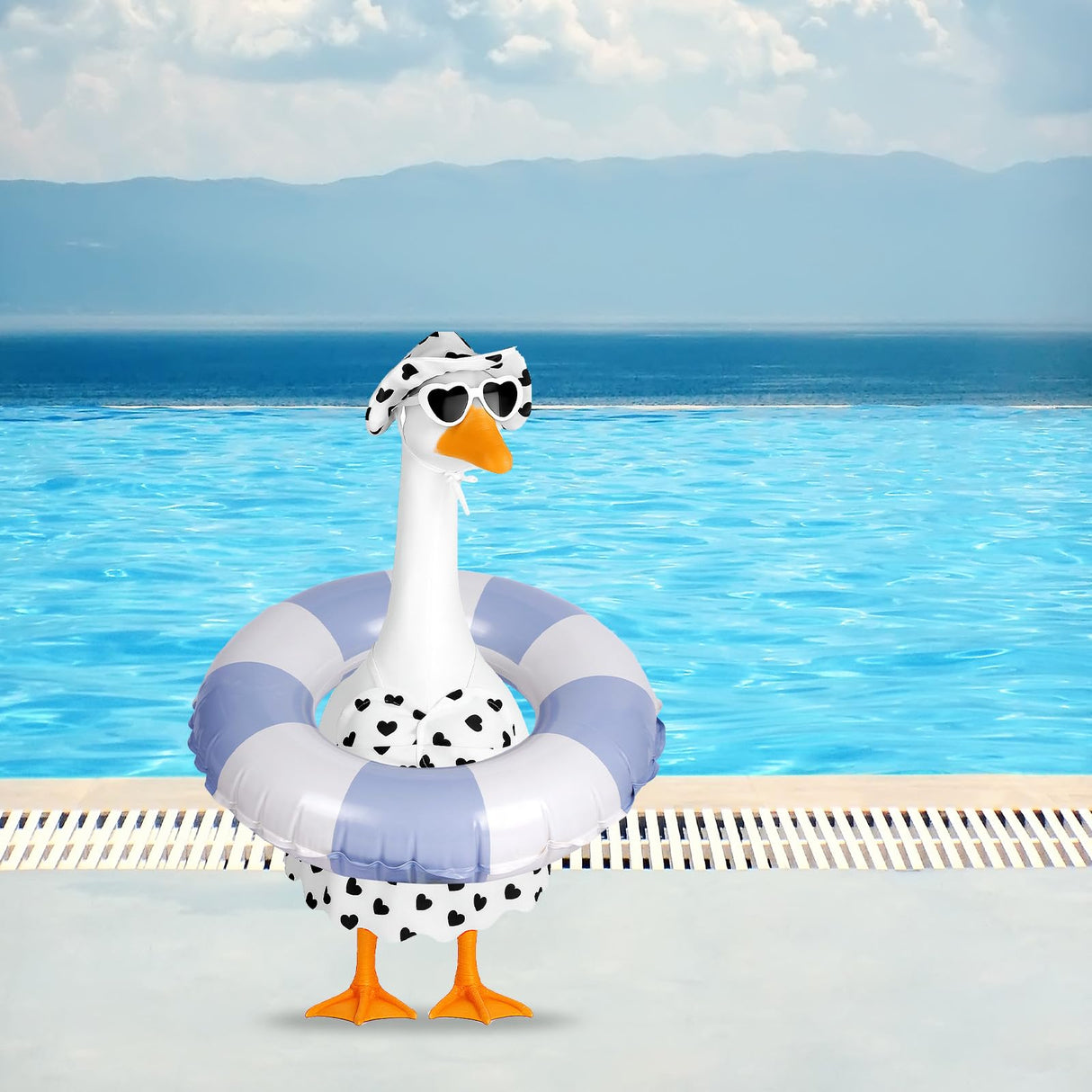 Vzuito Hawaiian Porch Goose Outfits Summer Bikini Goose Costume Fits 23" Goose Statue with Hat Sunglasses & Swimming Ring for Lawn Yard Decor
