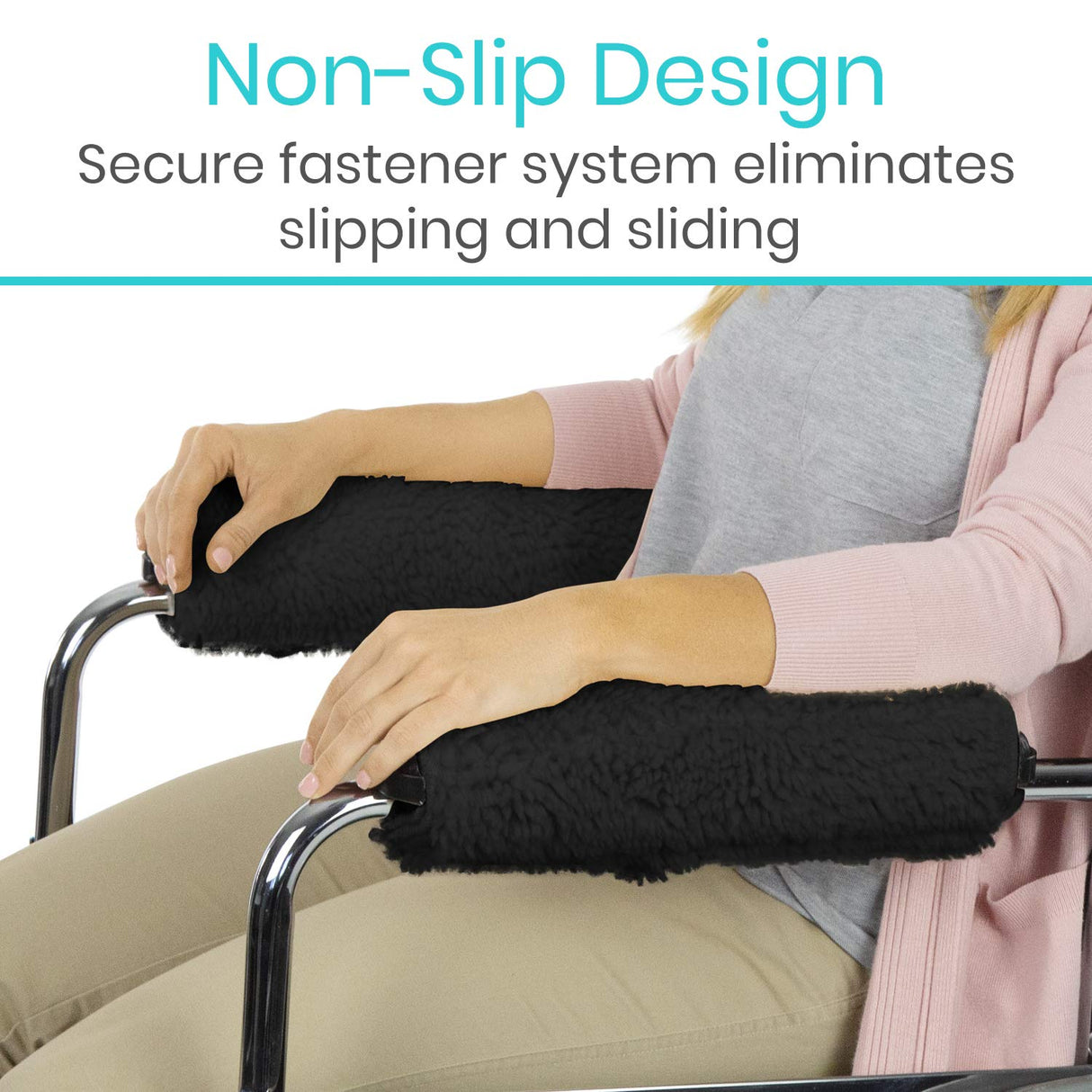 Vive Wheelchair Armrest Covers (Pair) - Memory Foam Sheepskin Accessories Pads for Transport Electric Wheel Chair Arm Rests - for Adults, Seniors, Handicapped - Soft Support Cushion for Mobility Aids