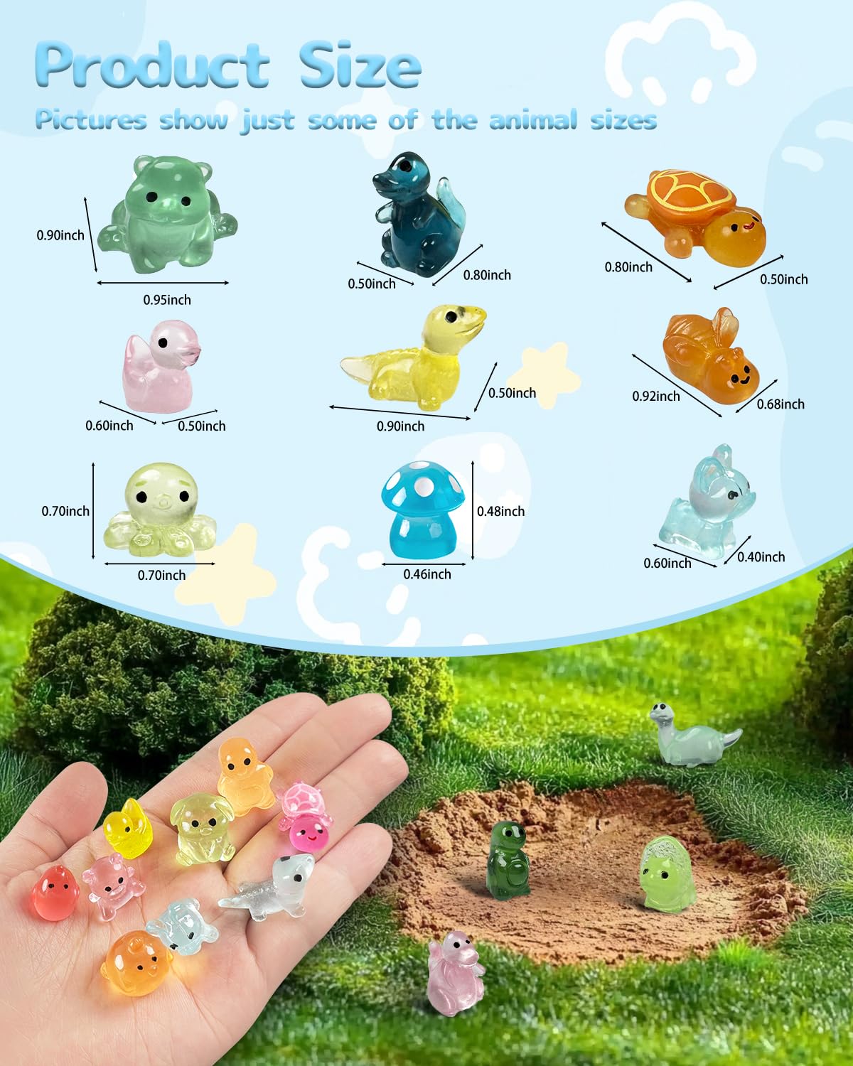 Piemow 180 Pcs Mini Resin Animals Kit, Luminous Landscape Figurines Decor
