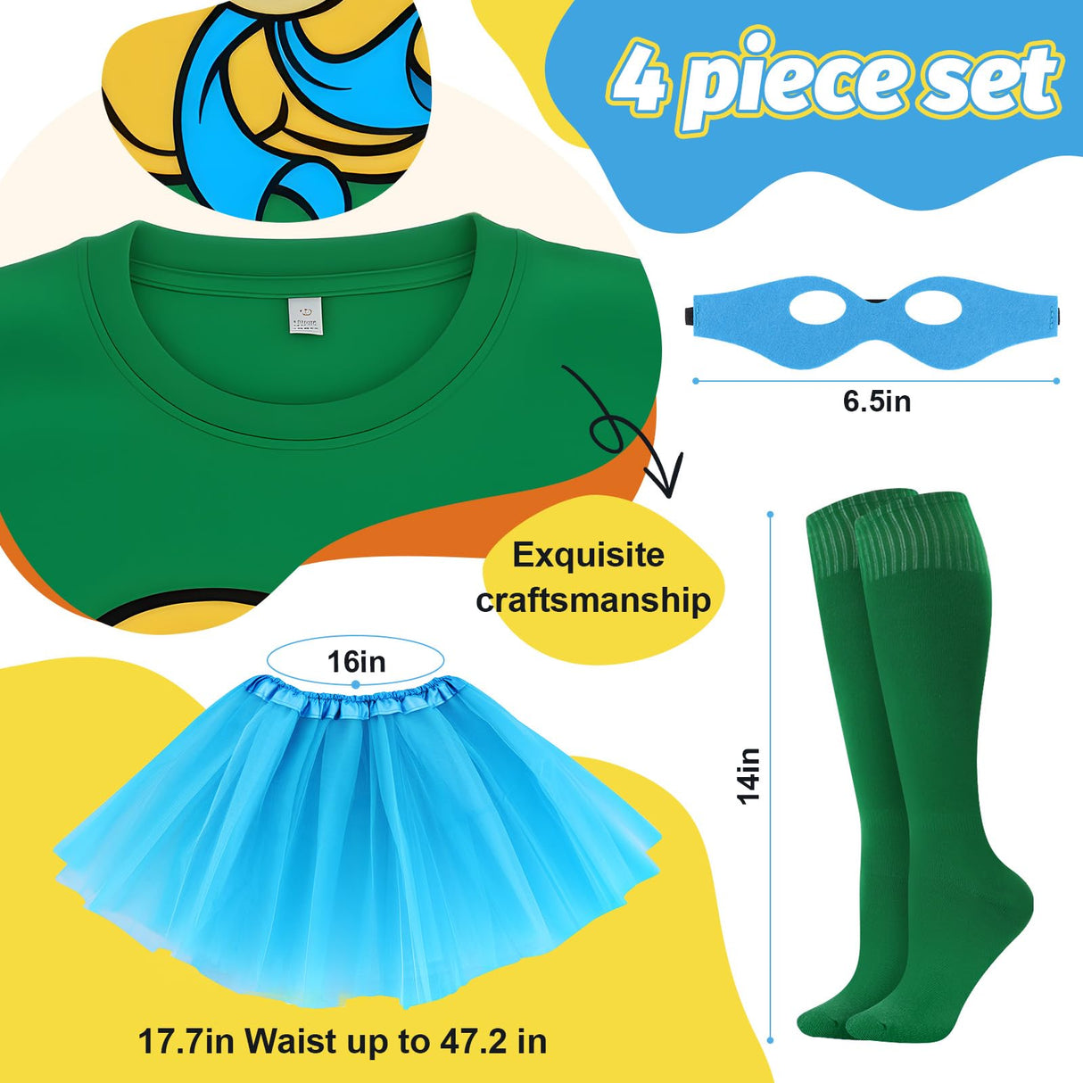 FONYFA for TMNT Costume Set, Halloween Tutu Skirts Women Shirt for TMNT Costume for Funny Halloween Christmas