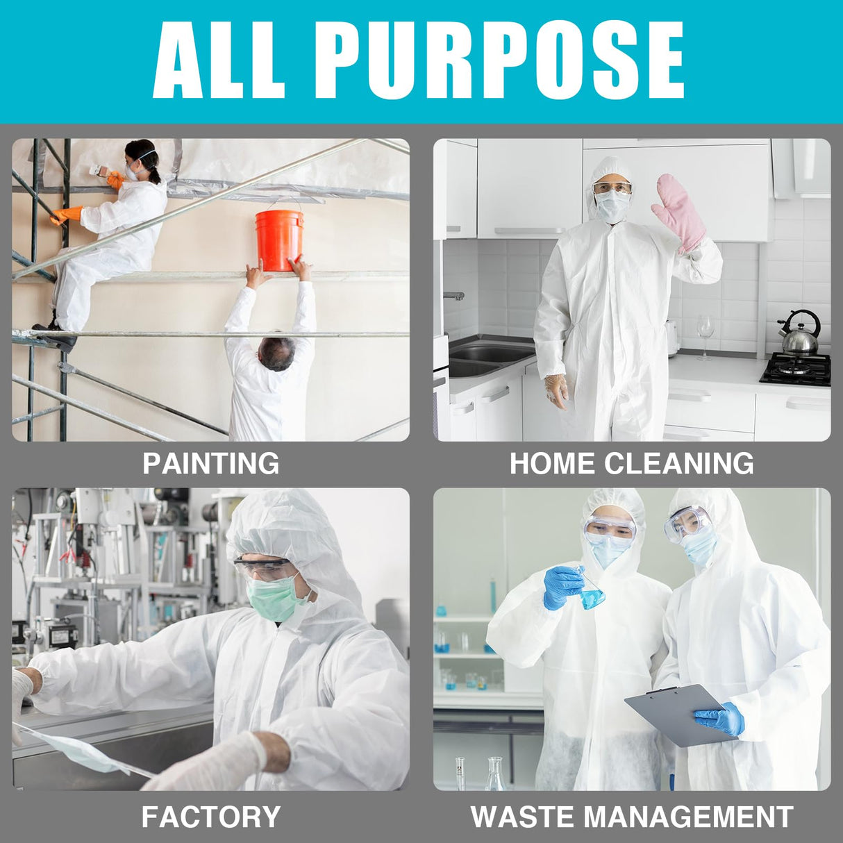 FURWEY Hazmat Suits 10 Pack Disposable Protective Coveralls, Heavy Duty Full Body Painters Suit for Men & Women with Elastic Wrists, Ankles and Hood, Available in 4 sizes-X-Large