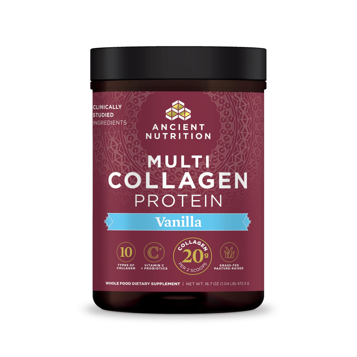 Collagen Powder Protein by Ancient Nutrition, Multi Collagen Vanilla Protein Powder, 45 Servings, with Vitamin C, Hydrolyzed Collagen Peptides Supports Skin and Nails, Gut Health, 16.7oz