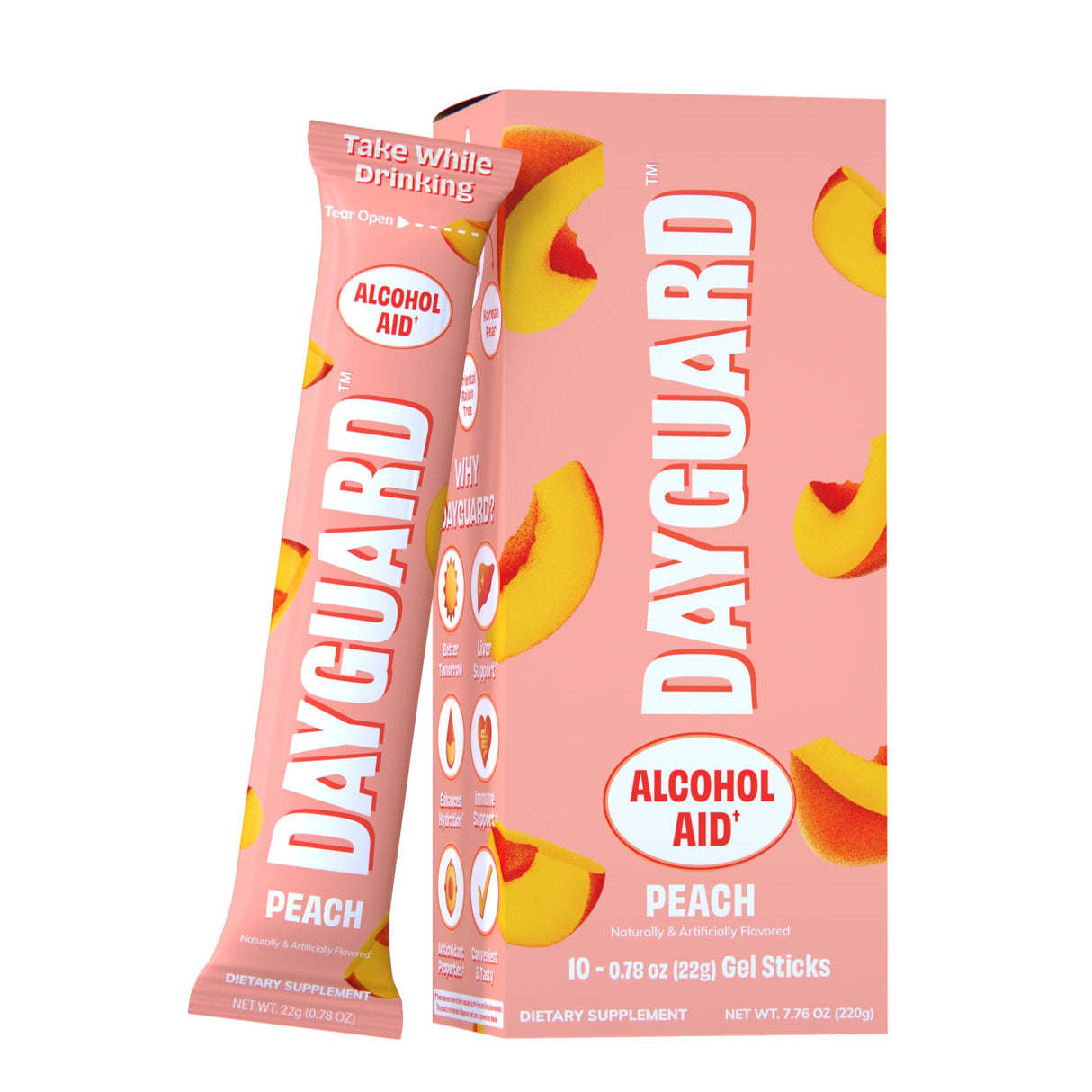 DAYGUARD Peach Jelly Sticks | Pre Drinking & Pre Alcohol Aid Routine | Better Morning, Liver Support, Regret Prevention | Highest DHM Among Popular Recovery Brands, Korean Pear, L-Cysteine | 22g x 10