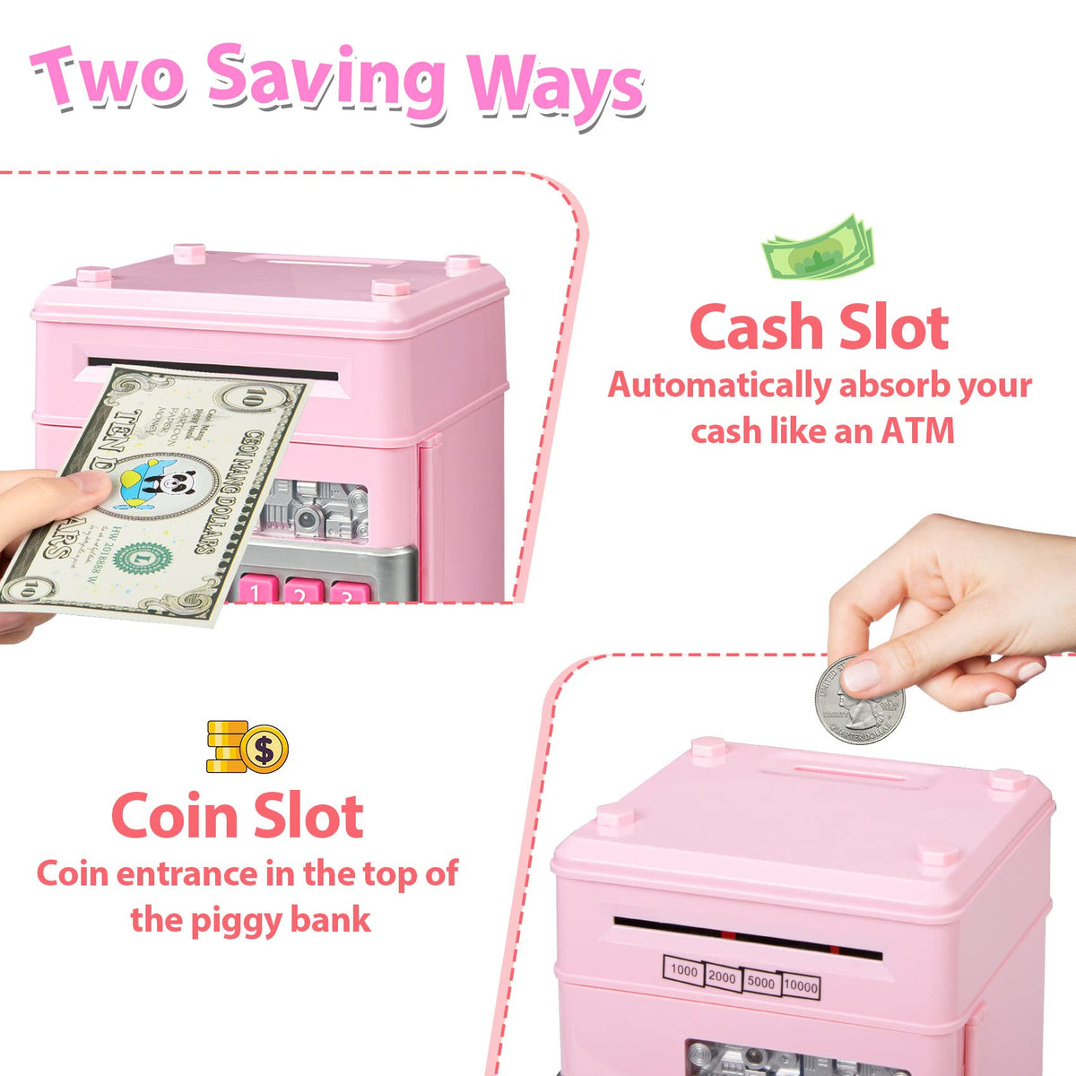 Kids Piggy Bank for Girls - Toys for 5 6 7 8 9 10 Year Old Girl Birthday Gifts - Electronic Piggy Bank ATM Machine Money Safe for Kids Toys Age 6-8-10
