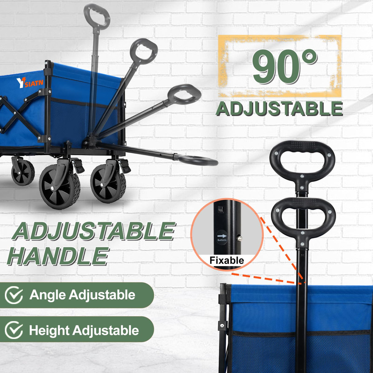 YSIATN Collapsible Folding Wagon Cart with Tailgate - 300lbs Heavy Duty Foldable Utility Wagon and Brake Wheels - 100L Lightweight Grocery Wagons for Shopping Camping Sports Garden, Blue