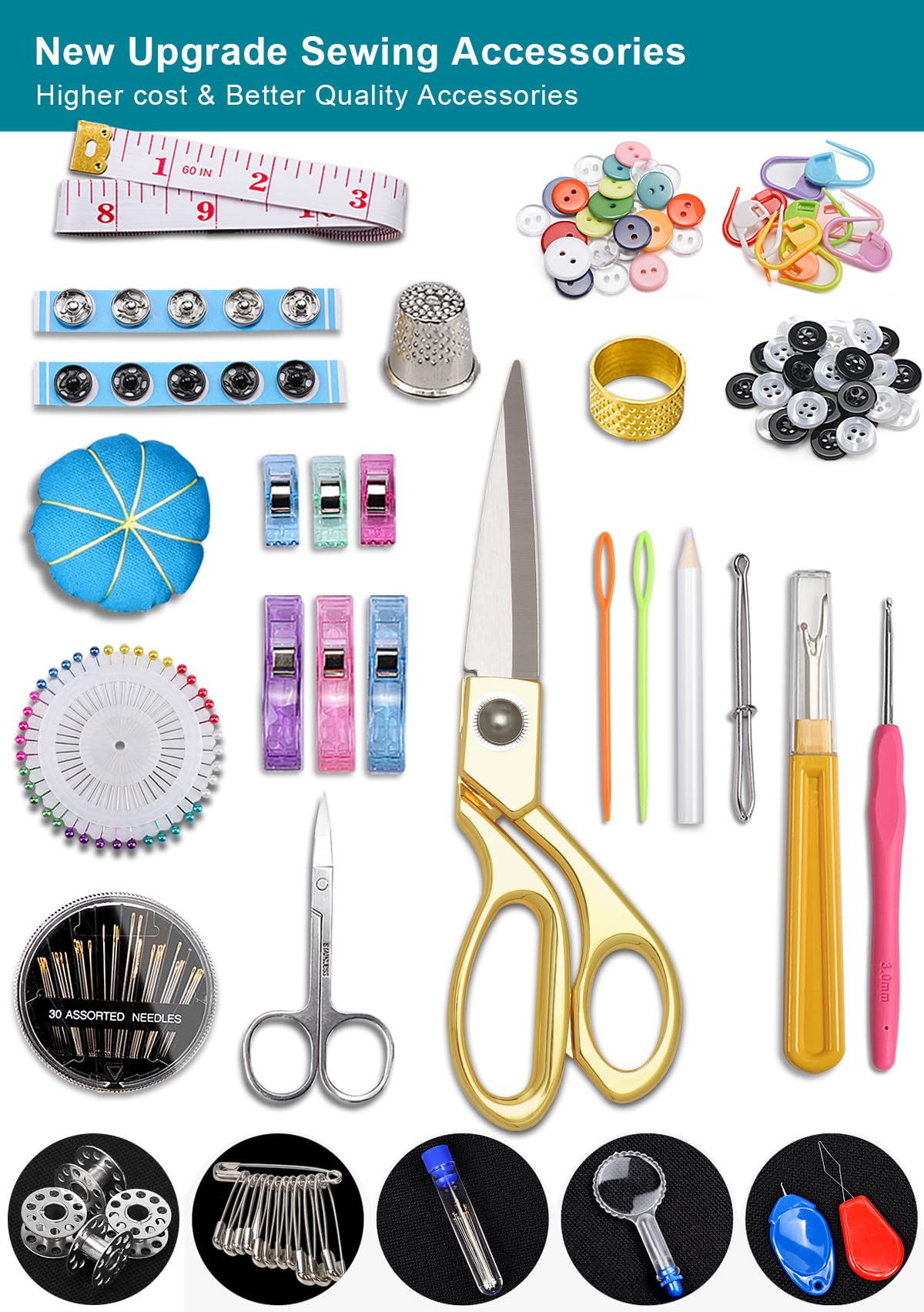Cebelo Large Sewing Kit for Adults: 2-Year Supply for Home Mending (Brown)
