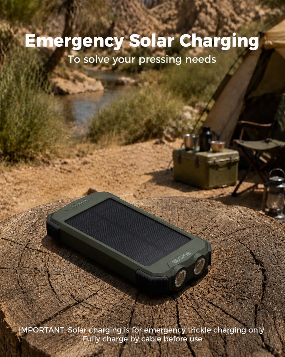 BLAVOR Solar Power Bank 10,000mAh Portable Wireless Charger for Cell Phones