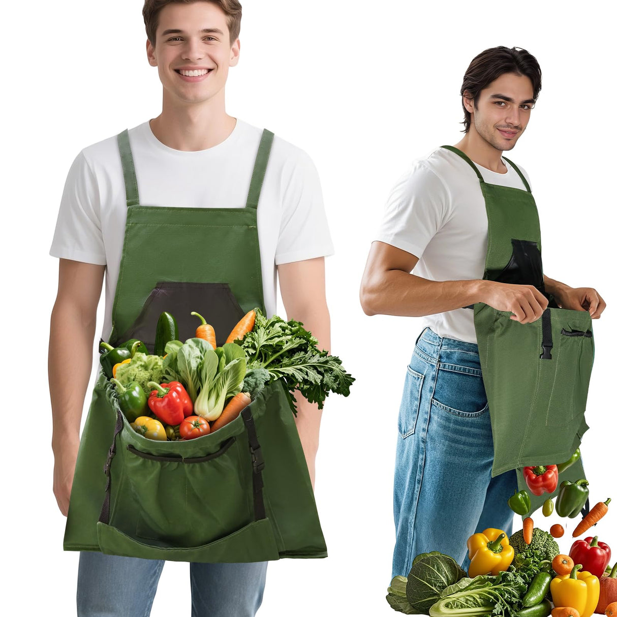 Floradrift Gardening Apron,Canvas Garden Apron with Pockets for Women and Men,Harvest Apron with Harvesting Pouch,Gifts for Gardeners,Green