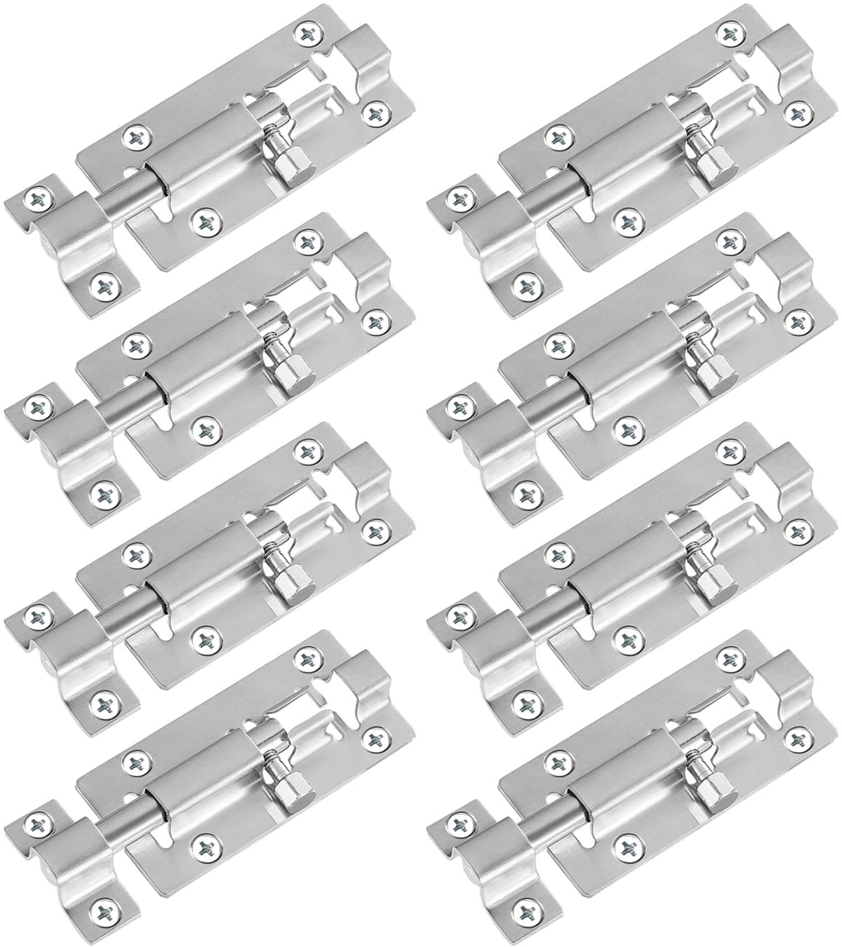 FATLODA 8 Pack Barrel Bolt Latch, Slide Bolt Latch 3 Inches Slide Latch Lock, Thickened Stainless Steel Sliding Lock for Door, Brushed Finish Sliding Bolt Lock, Sliding Bolt Latch with 48PCS Screws
