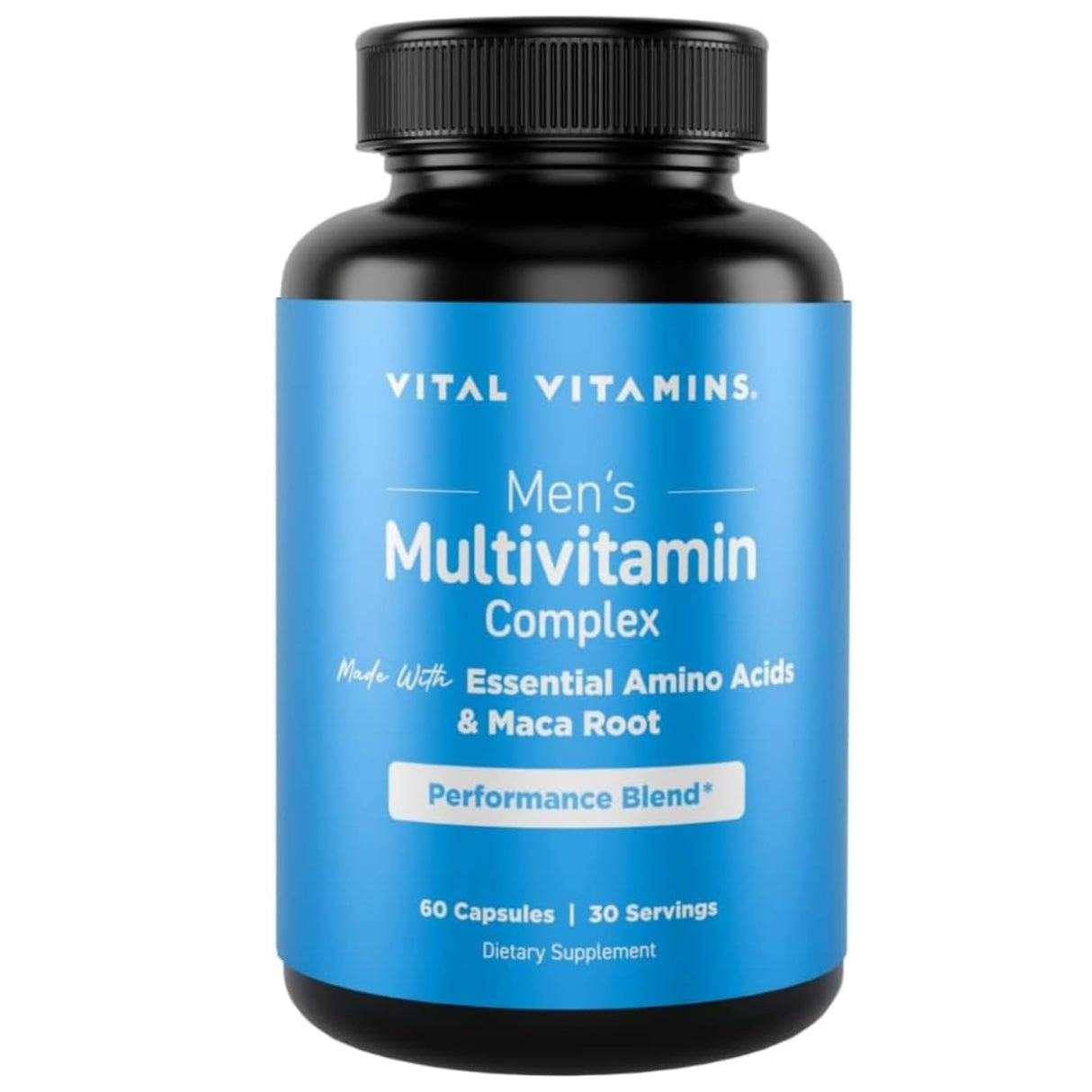 Vital Vitamins Men's Multivitamin Complex - Made with Essential Amino Acids & Maca Root - with Vitamin A, C, E, B6, B12, D3 & Male Performance Blend - Daily Mens Multivitamin - 60 Capsule
