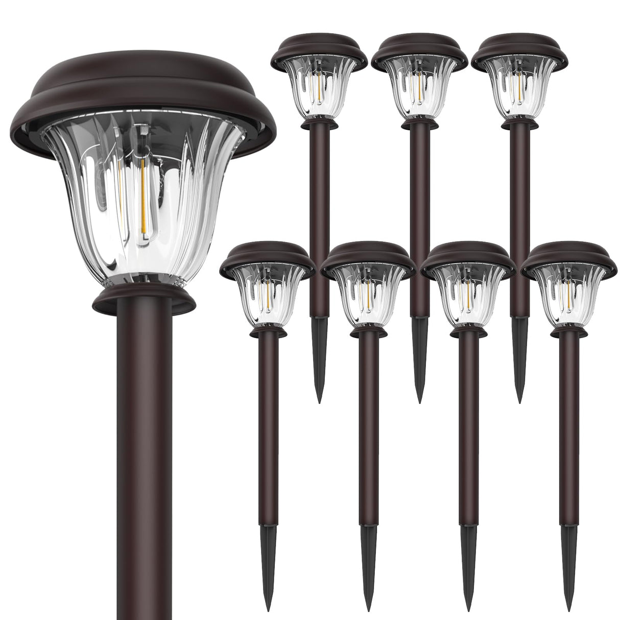 DERAYSION 8 Pack Solar Lights Outdoor, Stainless Steel Glass Solar Pathway Lights, Auto On/Off Long-Lasting Waterproof Garden Lights for Landscape, Path, Yard, Driveway, Walkway Decor (Warm White)