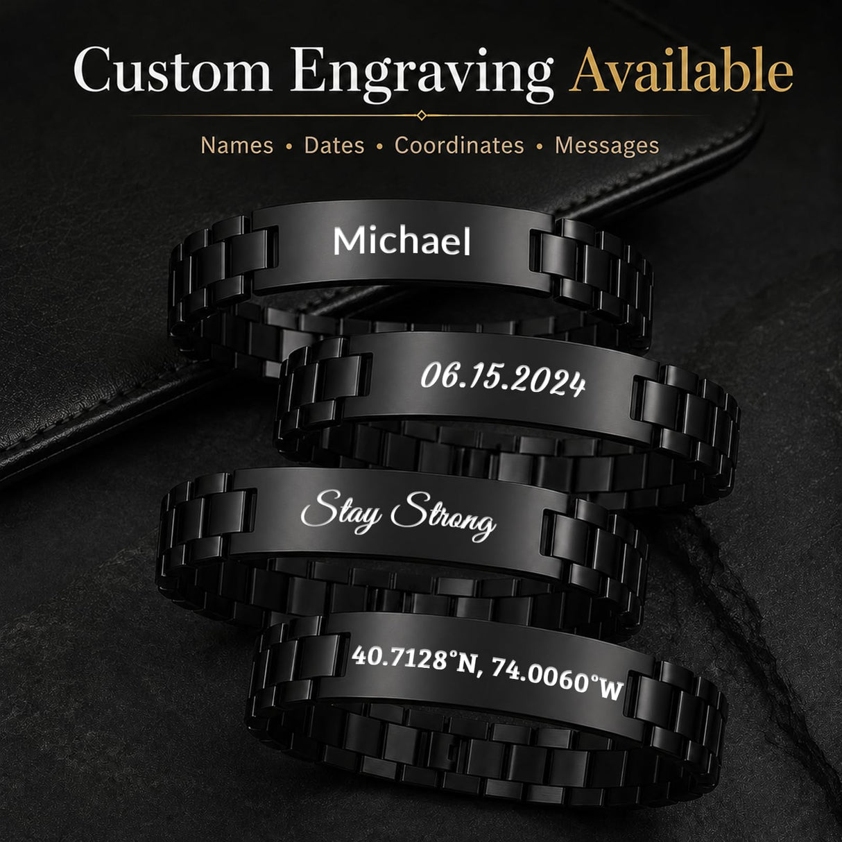 JUBOPE Custom Engraved Bracelets for Men,Adjustable Waterproof