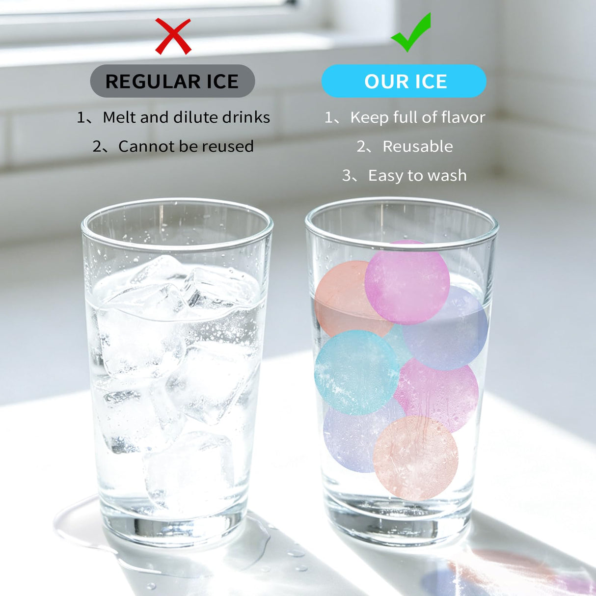 VOGVOG Reusable Ice Cubes for Coolers, Zero Refreezable Ice Cubes Set with Storage Bag, Non-Melting BPA-Free Plastic Ice Cubes for Drinks, Camping, Beach (Color-Changing, Round-300 Pack)