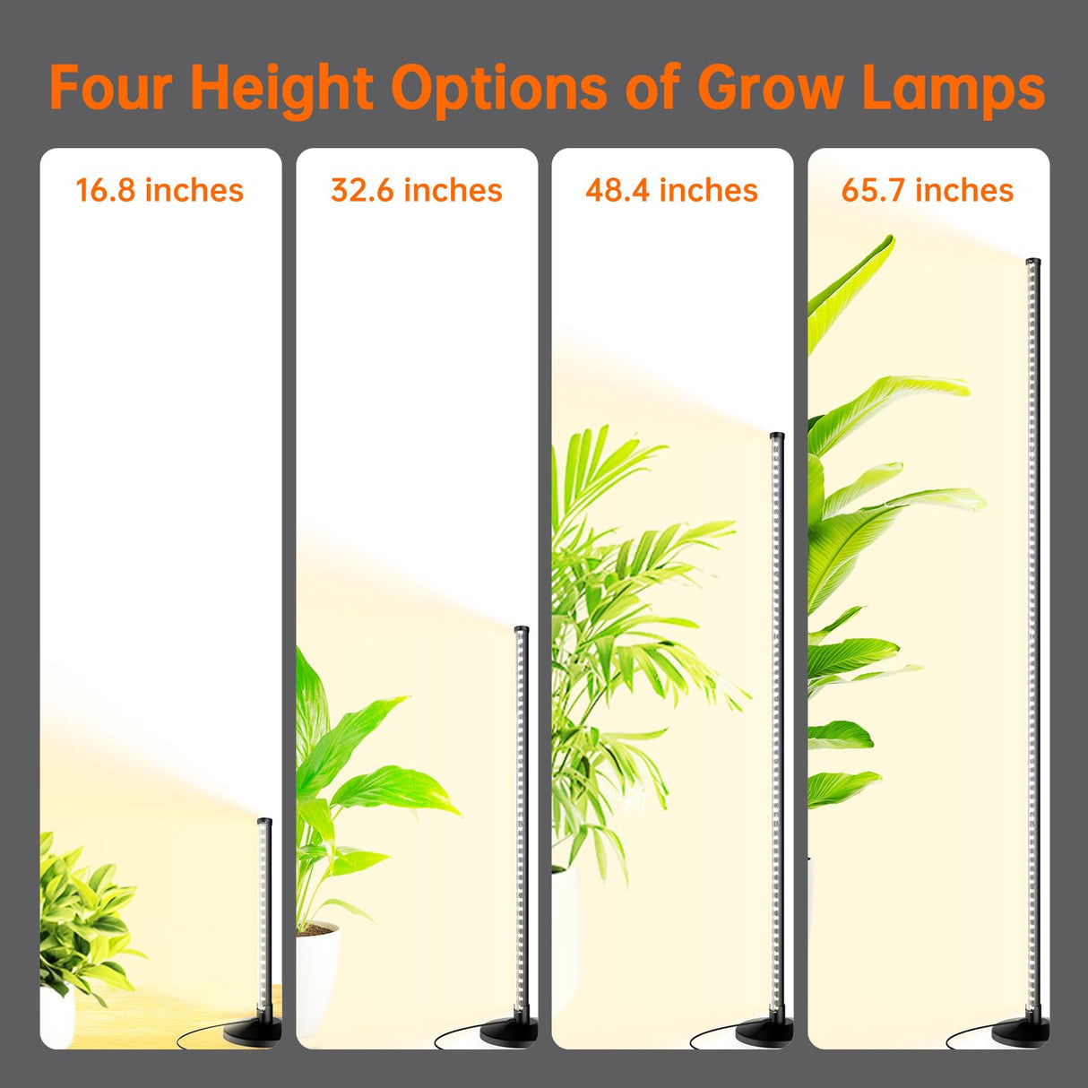 Bstrip Standing Grow Light for Indoor Plants, Vertical Grow Light with 3 Light Modes, Wide Illumination and Dimmable, T10 Full Spectrum Grow Lights, 16in-65in Adjustable Height & Auto Timer