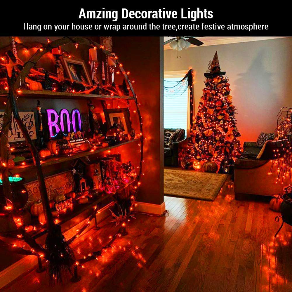 BrizLabs Orange Halloween Lights, 69.6FT 300 Count Halloween String Lights Linkable, UL Certified Orange Light String, Mini Incandescent Light Set for Indoor Outdoor Christmas Fall Thanksgiving Tree
