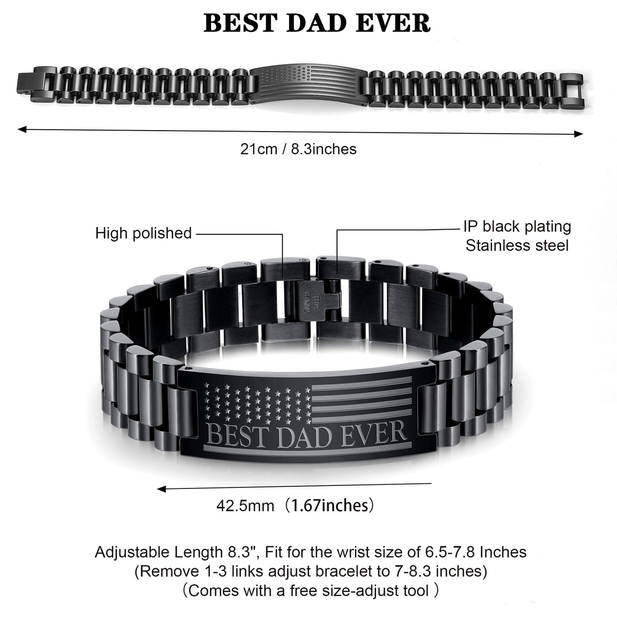 P. BLAKE Fathers Day Gift for Dad from Son Daughter, Stainless Steel Watch Bracelet Birthday Best Dad Ever Presents Jewelry for Daddy Papa Father