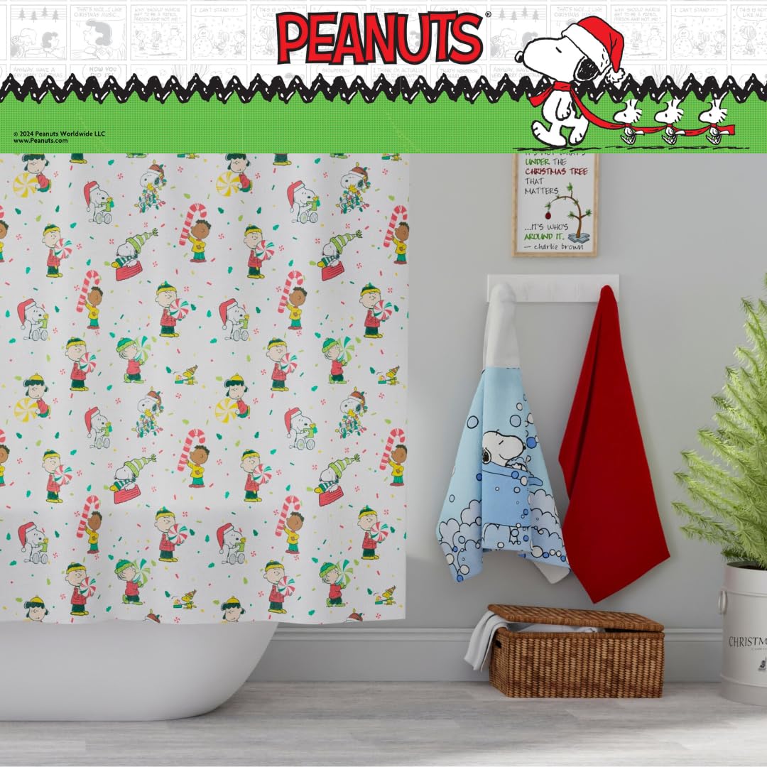 Franco Peanuts Holiday Christmas Bath Microfiber Shower Curtain, 72x72, (Officially Licensed Product)