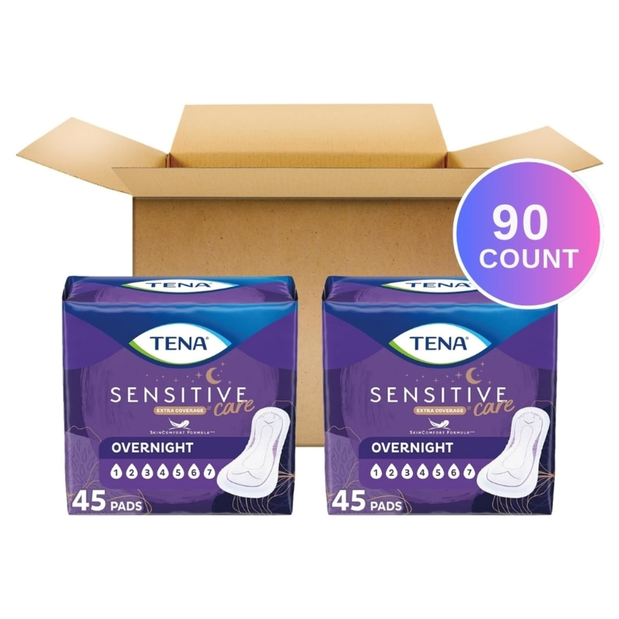 TENA Sensitive Care Incontinence Pads, Bladder Control, Postpartum for Women, Overnight Absorbency, Extra Coverage, 90 Count