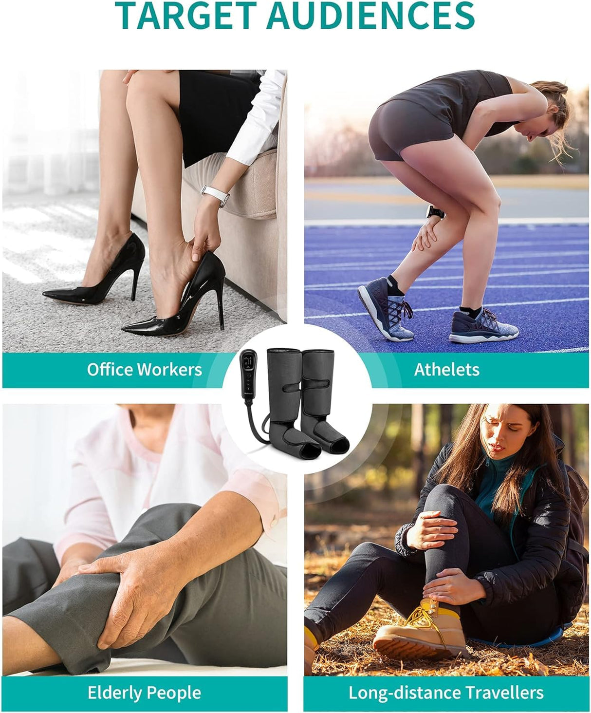 Nekteck Leg Massager with Air Compression for Circulation and Relaxation, Foot and Calf Massage Machine with Hand-held Controller, Adjustable Leg Wraps for Home and Office Use - FSA HSA Eligible