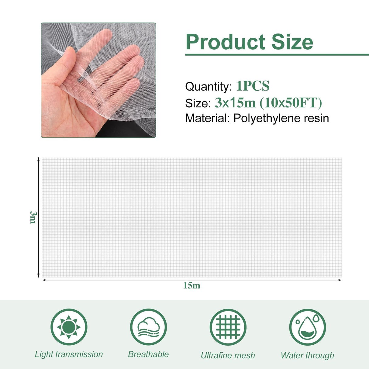 Garden Netting Pest Barrier 10 x 50FT Garden Mesh Netting Insect Netting Garden Neting for Raised Beds Garden Insect Barrier Plant Mesh Cover for Vegetable Flowers Fruits Plants Greenhouse