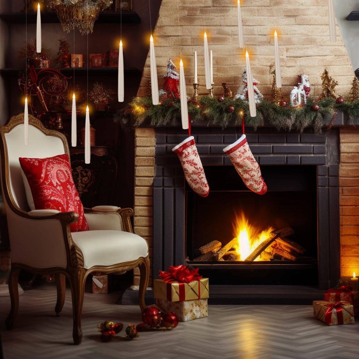 24 Pcs Halloween LED Magic Hanging Floating Candles, Taper Flickering Flameless with 2 Magic Wands - Candle Set for Halloween, Christmas, Weddings, Birthdays & Fantasy Ambiance...