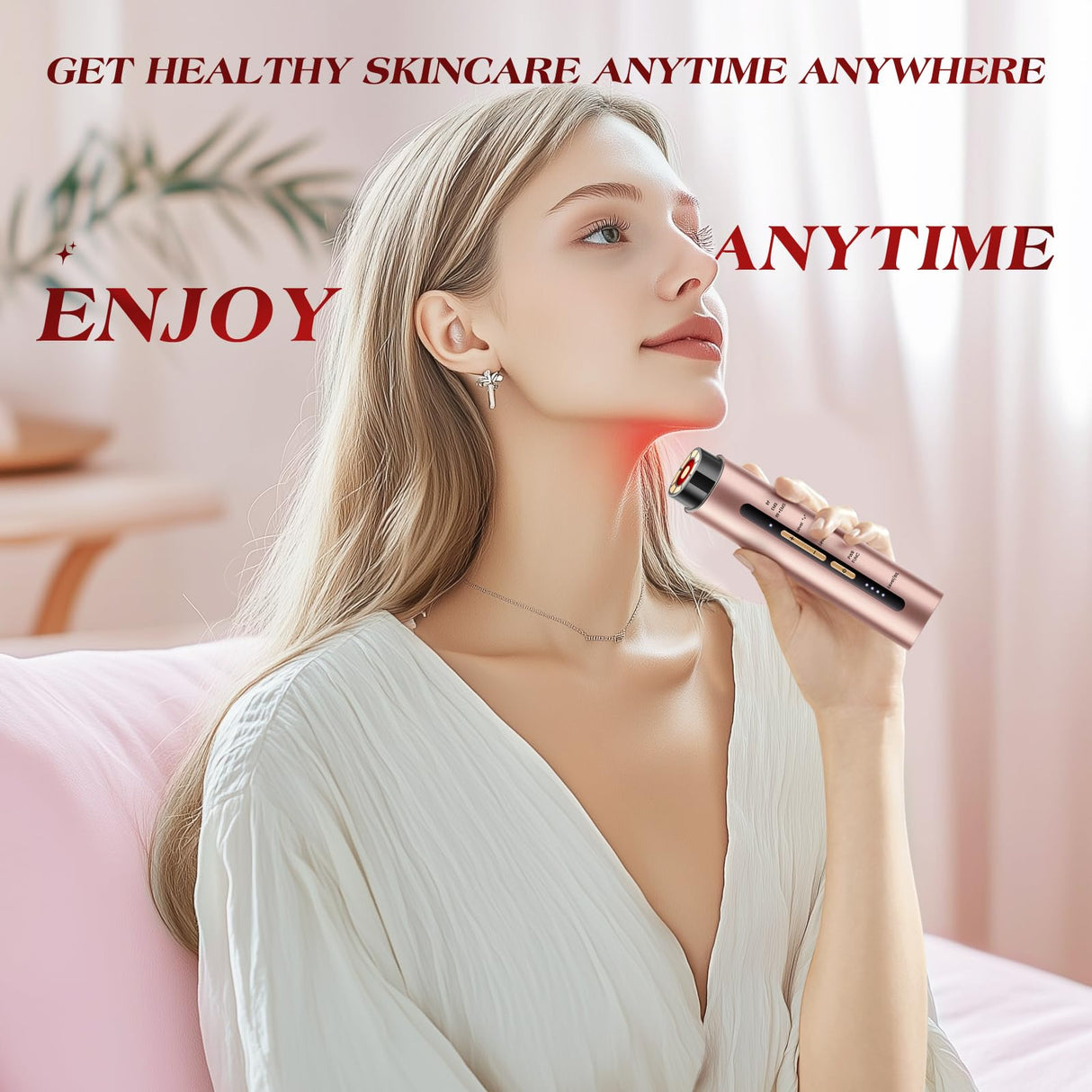 INTEO Microcurrent Facial Device, 3 Modes Red Light Therapy for Face and Neck, Skin Care Facial Massager Perfect Gifts for Women Men (Gold)