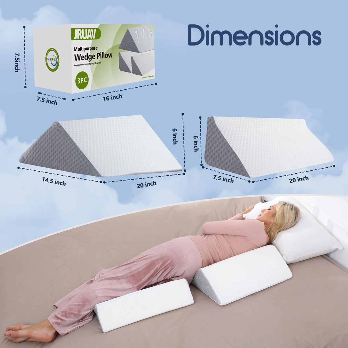 Wedge Pillow for Back Pain Relief: Bed Wedges Pillow for Sleeping (3 in 1) Elevated Pillows Memory Foam Triangle Support for Acid Reflux Post Surgery Body Positioners Pregnancy Side Sleepers Knee