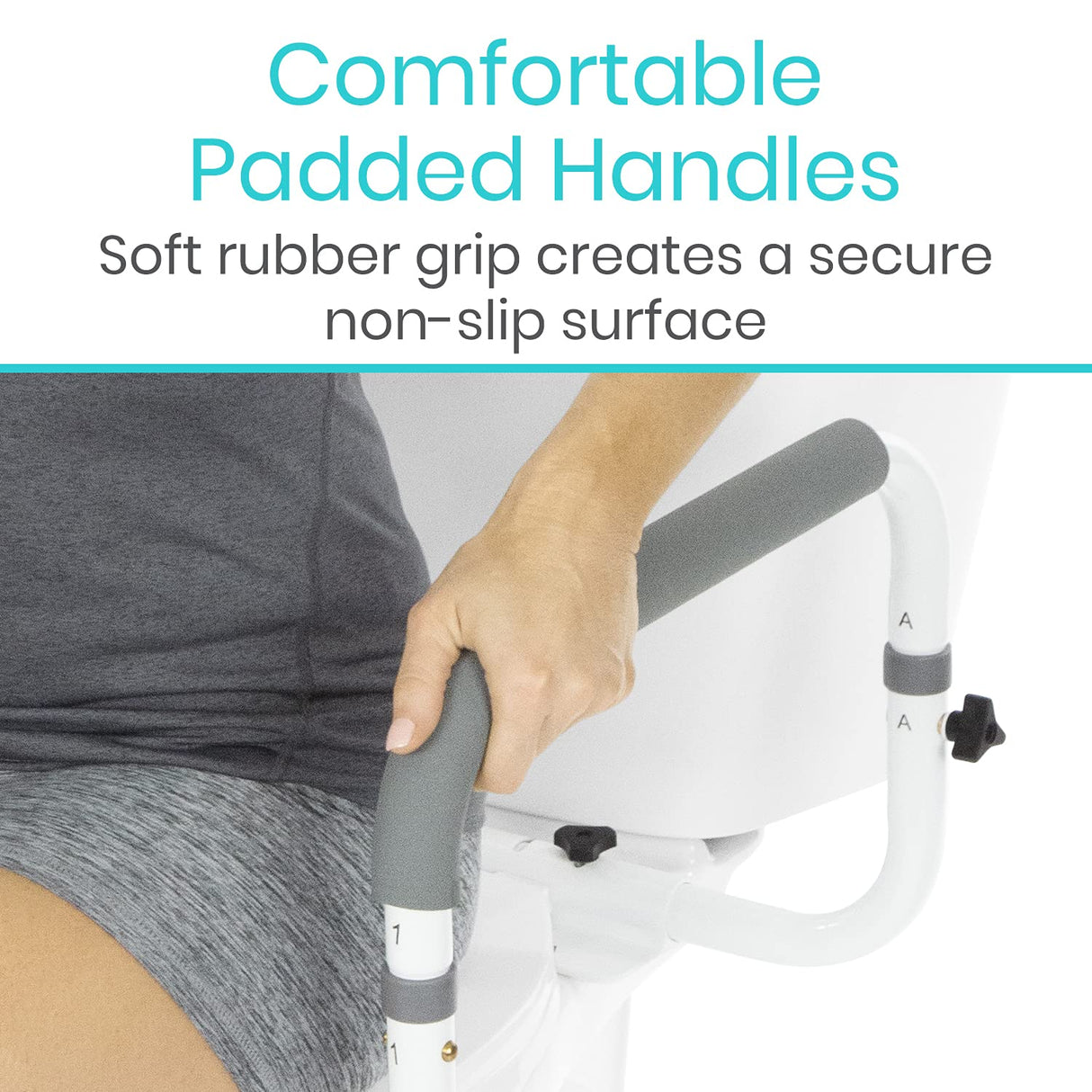 Vive Toilet Safety Rail - Adjustable Grab Bar - Compact Support Frame with Handrail for Bathroom Toilet Seat - Easy Installation for Handicap Senior Bariatrics, Elderly Balance - Padded Hand Armrest