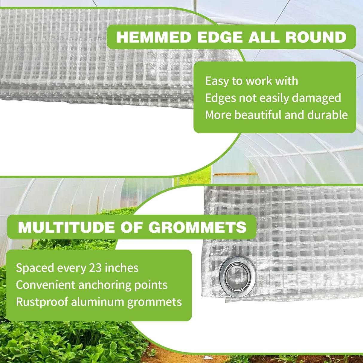 8Ftx10Ft Clear Greenhouse Plastic Covering, 16Mil Thickness Heavy Duty Clear tarp for Chicken coop, Greenhouse Plastic sheeting with Hemmed Edges & preinstalled Grommets.